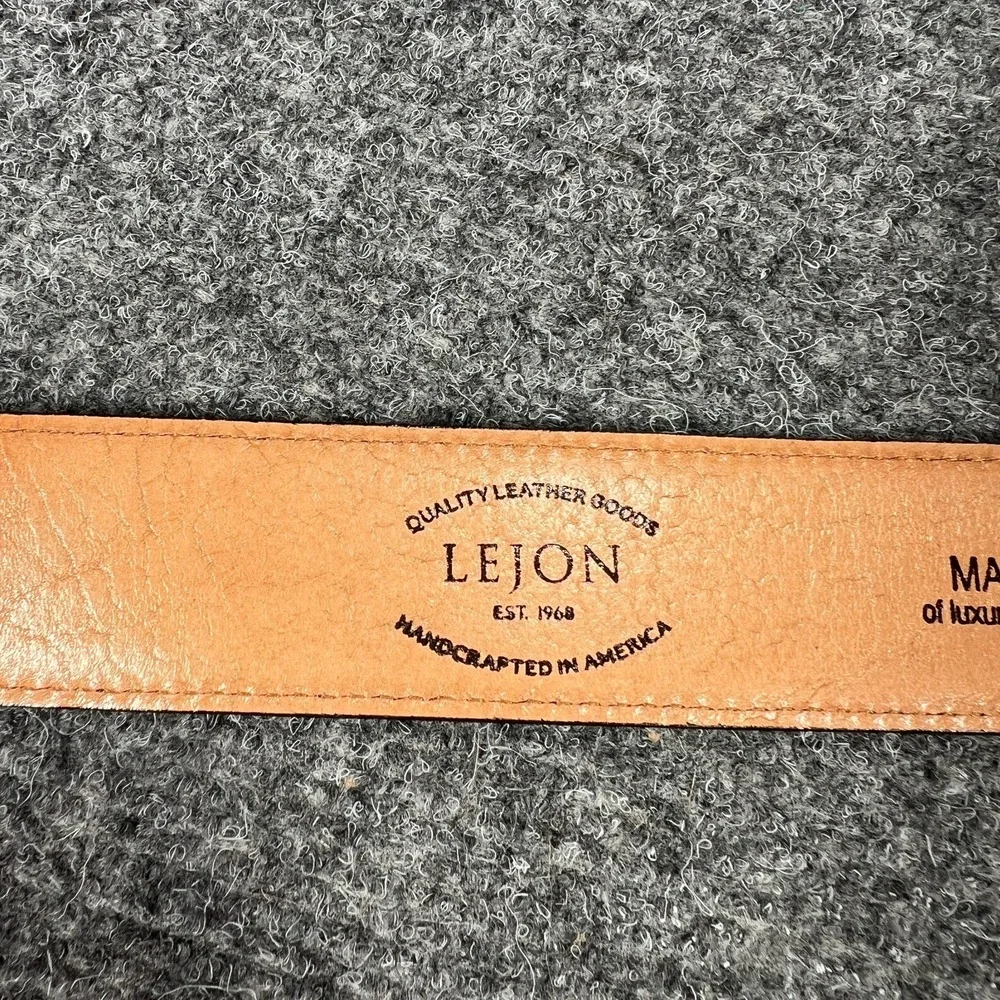 Lejon Black‎ Leather Belt Mens Size 42 Oil Tanned Harness Leather Silver Buckle